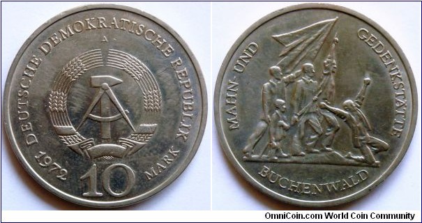 10 mark.
1972, Buchenwald Memorial. German Democratic Republic (East Germany)