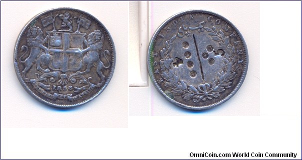 Unidentified silver counterstamped 1858 25mm East India Company Coin