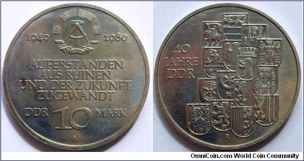 10 mark.
1989, 40th Anniversary of the GDR (East Germany)