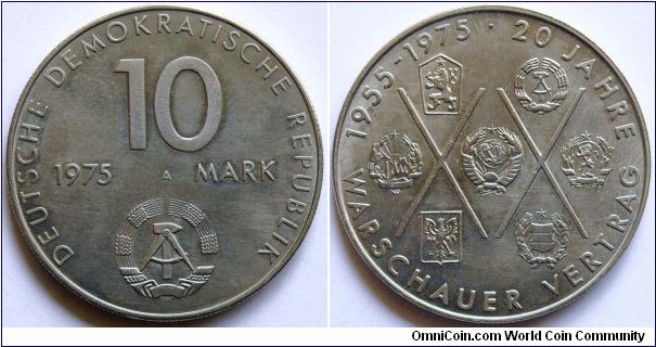 10 mark.
1975, 20th Anniversary of the Warsaw Pact. German Democratic Republic (East Germany)