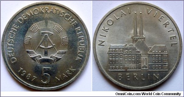 5 mark
1987, Nikolaiviertel (Nikolai Quarter) in Berlin. German Democratic Republic (East Germany)