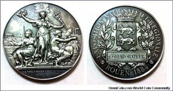 France Rouen National Exposition Medal. Silver 41 MM