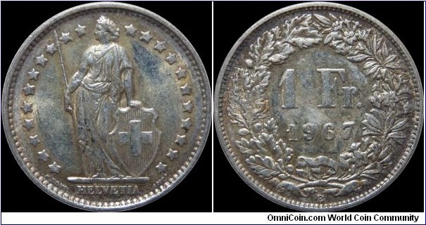 ~SOLD~ Switzerland 1 Franc 1967-B (Ag)
