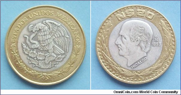 Mexico 1993 20 Pesos Circulating Silver Bimetallic 