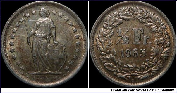 Switzerland 1/2 Franc 1965-B Silver