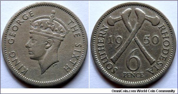6 pence.
1950, Southern Rhodesia