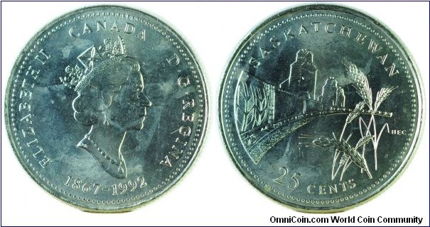 Canada25Cents-Saskatchewan-km233-1992  province series