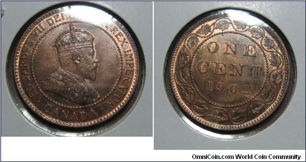 Edward VII large cent, Much mint red lustre