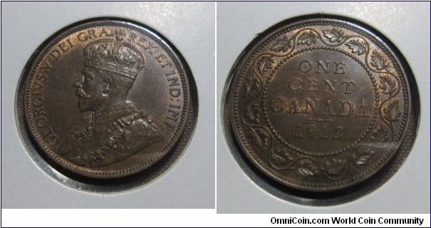 George V large cent.  AU-58 slider, trade red lustre