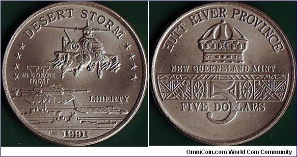 Principality of Hutt River (Hutt River Province Principality) 1991 NQM 5 Dollars medal-coin.

Victory in Operation Desert Storm.

