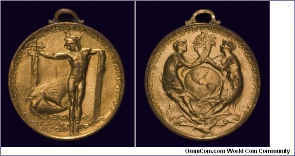 Panama Pacific International Exposition, gold-plated and looped as sold for use in badges.