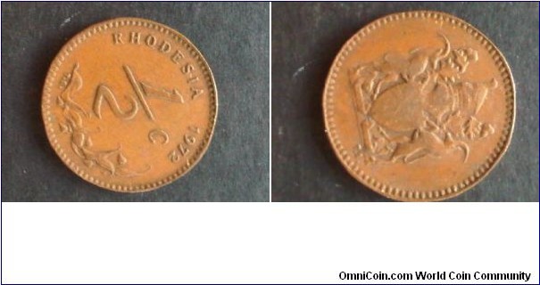 Error coin 1972 Rhodesia 1/2 cent
