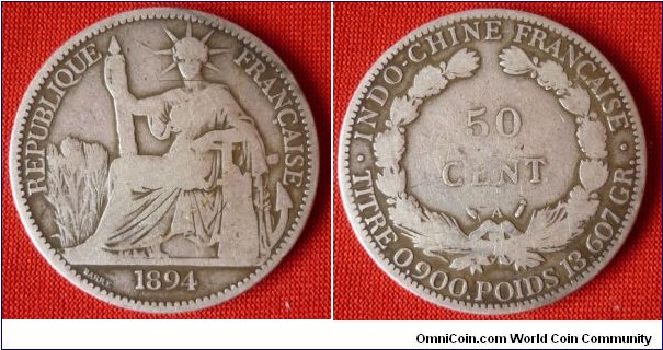 KM# 4 50 CENTS
13.6070 g., 0.9000 Silver .3937 oz. ASW Mint: Paris
Rev. Legend: TITRE 0.900. POIDS 13.607 GR.
Mintage: only 100,000 pieces
Quite rare