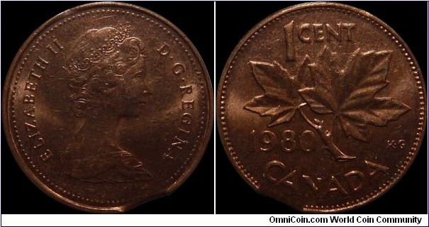 Canada 1 Cent 1980 Edge Clip Error