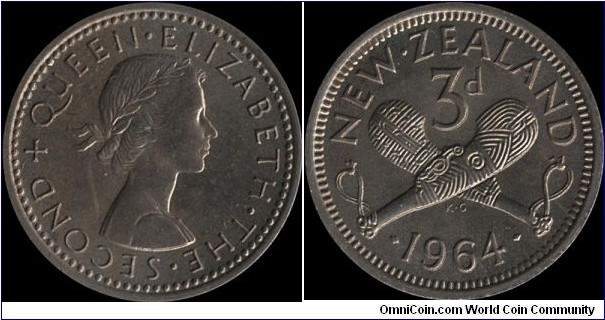 New Zealand 3 Pence 1964