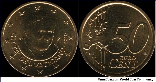 Vatican 50 Euro Cents 2010