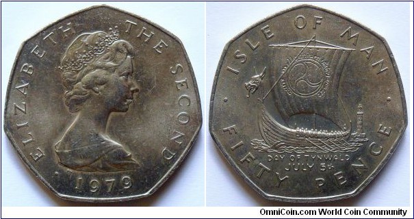 50 pence.
1979, Day of Tynwald.