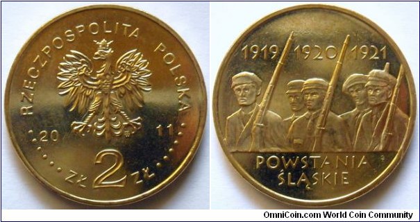 2 zlote.
2011, Silesian Uprisings of 1919, 1920 and 1921.