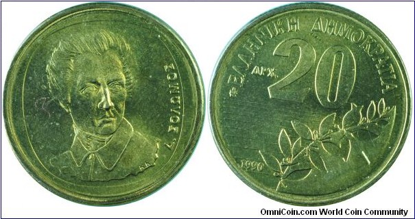 Greece20Drachmes-km154-1990