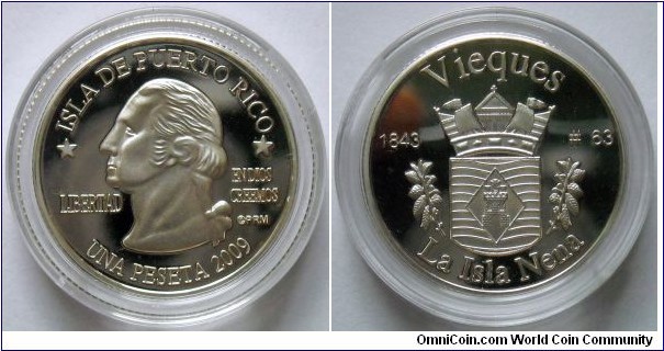 1 peseta.
2009, Puerto Rico.
Vieques Island.
Ag 925.