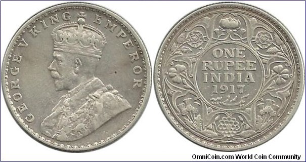 India-British 1 Rupee 1917 
King George V