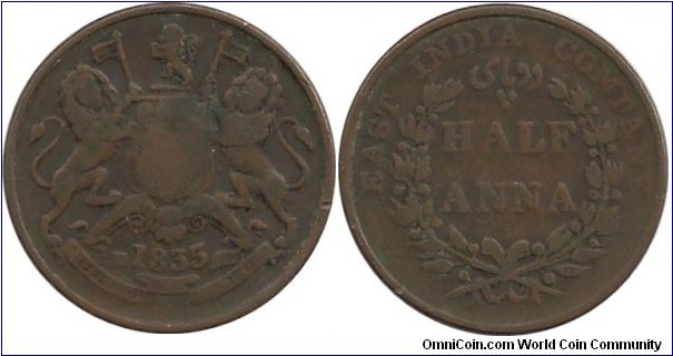East India Company ½ Anna 1835