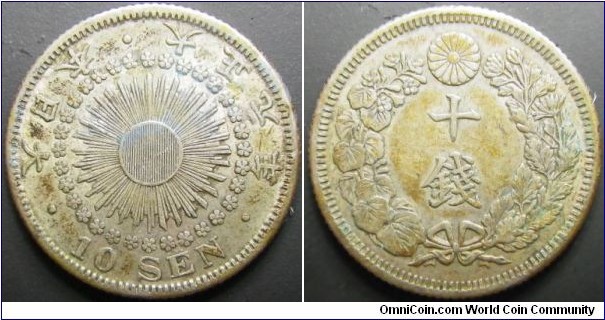 Japan 1912 10 sen. Tough key date. Weight: 2.24g. 