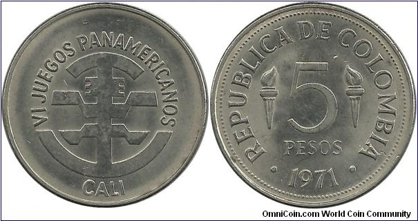 Colombia 5 Pesos 1971- VI.Panamerican Games