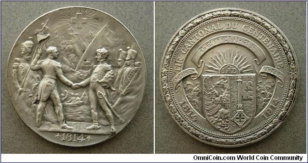 Geneva Tir Cantonal du Centenaire Medal.Silver 45MM.
Mintage 633
