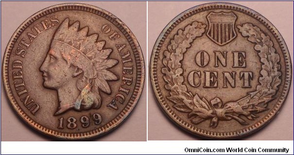 Indian cent with die break on feather