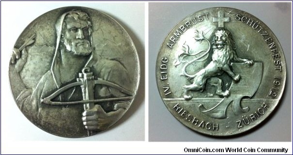 Reisbach Zurich Federal Crossbow Medal. Silver 40MM
