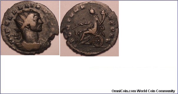	 AURELIAN (Ex D.Clark collection)
Coin:	AE Antoninianus(Silvered) Mediolanum
'IMP AVRELIANVS AVG' - Radiate, cuirassed bust right
'FORTVNA REDVX' - Fortuna seated left by wheel RIC-128
Mint:	(270-275 A.D.)