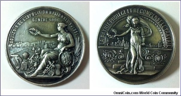 Geneve L'exposition Nationale Suissi Medal. Silver plated Bronze 33MM