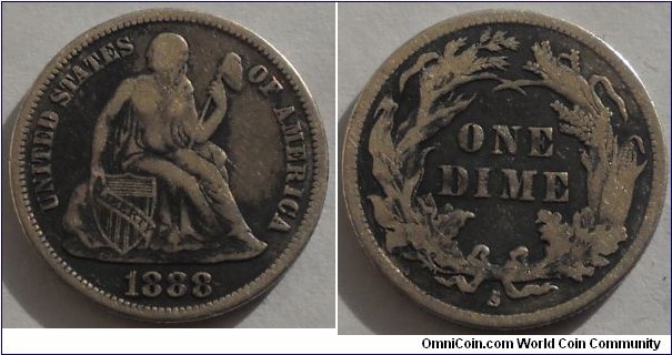 1888-S seated dime