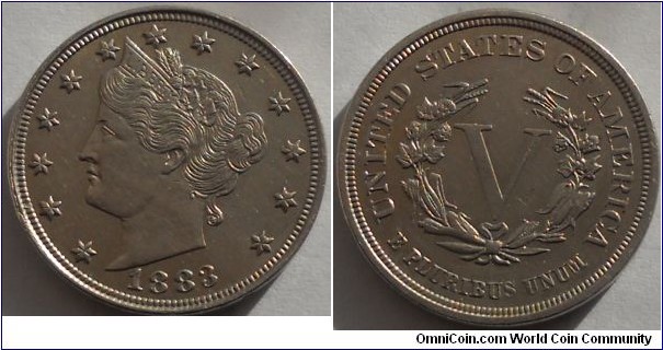 1883-NO CENTS- Liberty Nickel