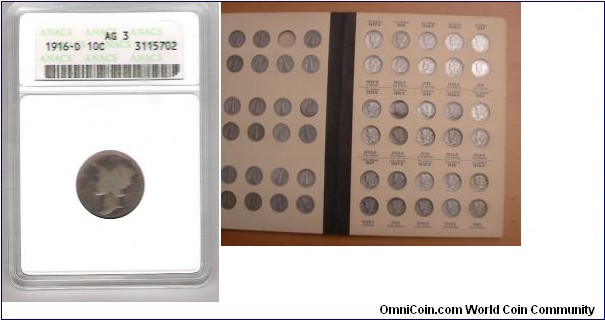 complete dime set.Graded VF and up except key date 1916D(AG).