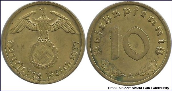 Germany-Nazi 10 Reichspfennig 1937A