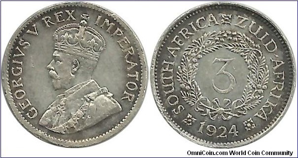 SouthAfrica 3 Pence 1924-Type 1 reverse