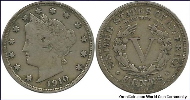 USA 5 Cents 1910