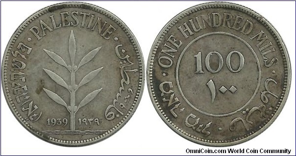 Palestine 100 Mils 1939