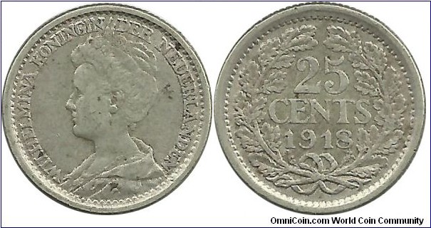 Nederland 25 Cents 1918