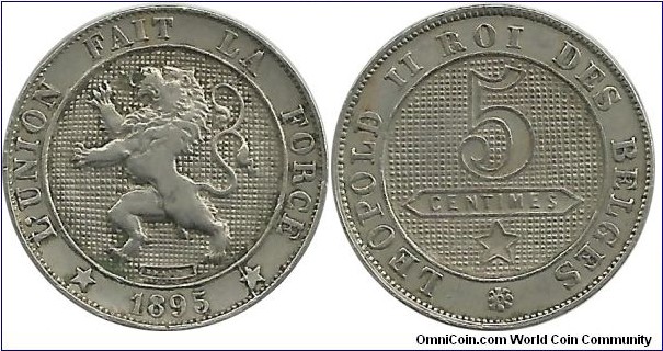 Belgium 5 Centimes 1894 - French Legend
