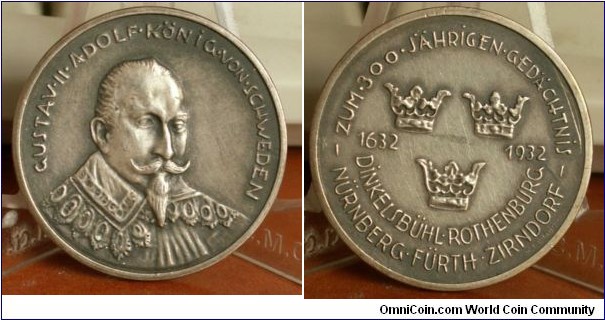 1932 Germany Medal Gustav Adolf King of Sweden by Krauss.
Silver 33MM
