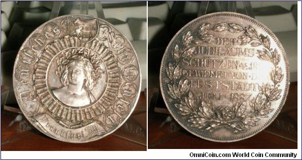 German Frankfurt/Main Medal. Silver 40MM
