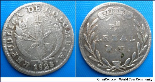 Colombia 1 Real-Republica de Colombia- 1828-Popayan- R.UVF-La Grancolombia-SCARCE
for SALE CAT 261 $ 350