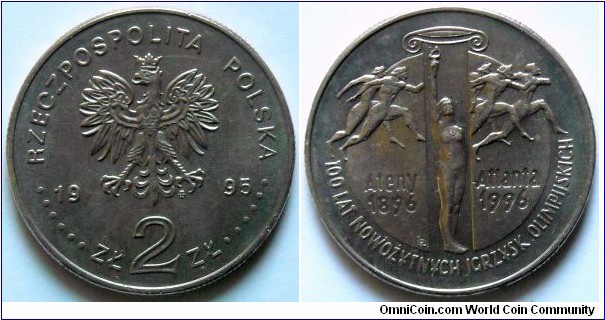 2 zlote.
1995, Centennial of Modern Olympics (1896-1996)