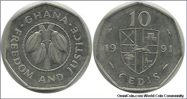 Ghana 10 Cedis 1991