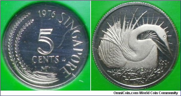 Singapore 1976 5 cents proof. 