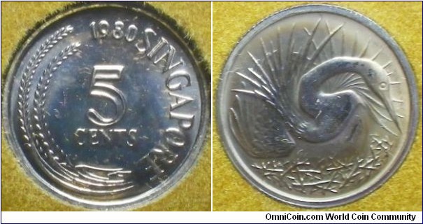 Singapore 1980 5 cents in mint set. 
