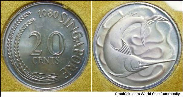Singapore 1980 20 cents in mint set. 